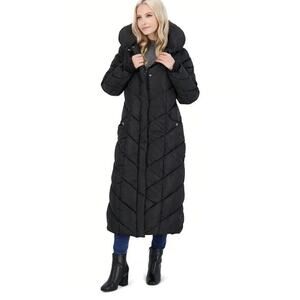 Copied - Steve Madden Long Chevron Puffer Maxi Coat Hooded Womens XS Black NEW